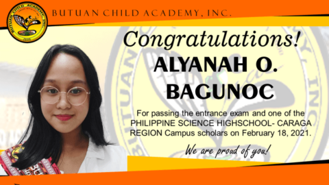 Congratulations Alyahah O. Bagunoc - Butuan Child Academy Incorporated